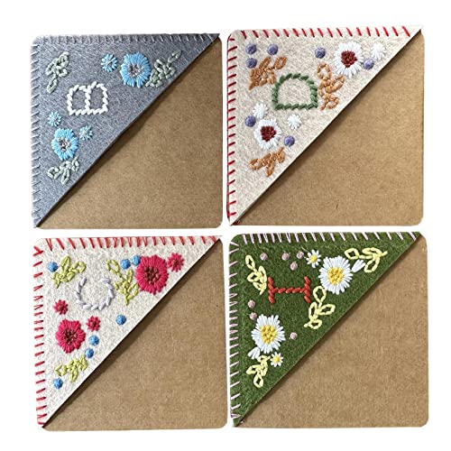 Hilsayum 4 Styles Embroidered Corner Bookmark Floral Print Triangle Bookmarks Personalized Corner Page Clips Gift for Women (4) Multi