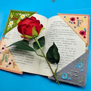 Hilsayum 4 Styles Embroidered Corner Bookmark Floral Print Triangle Bookmarks Personalized Corner Page Clips Gift for Women (4) Multi