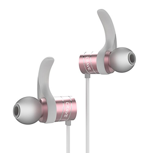 Crave Octane Wireless Bluetooth Earphones, in-Ear Sweat and Water Resistant Stereo Headphones Earbuds with 8 Hour Battery, Magnetic Ends, Built-in Mic - Rose Gold