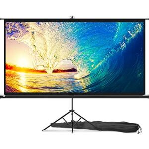 projector screen with stand 100 inch – indoor and outdoor projection screen for movie or office presentation – 16:9 hd premium wrinkle-free tripod screen for projector with carry bag and tight straps