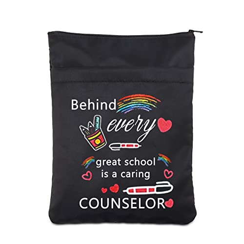 BAUNA Book Sleeve for School Counselor Book Nerd Book Sleeves Behind Every Great School Is a Caring Counselor Office Supplies Bag (School Counselor Book Sleeve)