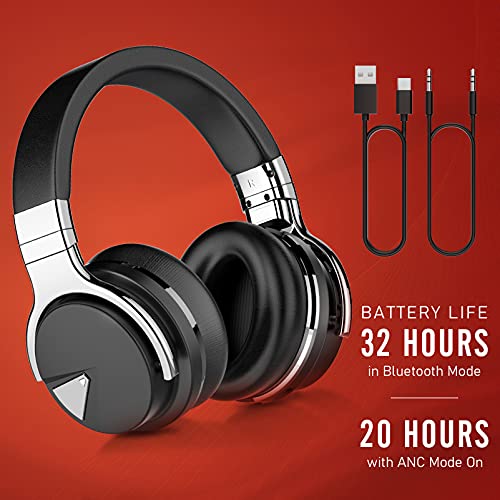 Qisebin E7 Wireless Noise-Canceling Headphones, Over Ear Bluetooth Headphones Compatible with iOS & Android - Built-in Microphone, Long Battery Life Black