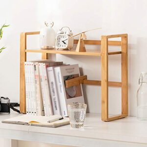 PHONME Bookcase Shelf Natural Bamoo Ware Desktop Bookshelves ，Office Desktop File Rack Storage Rack Display Rack ，Student Dormitory Desktop Standing Bookshelf Standing Book Shelves Desk Organiser