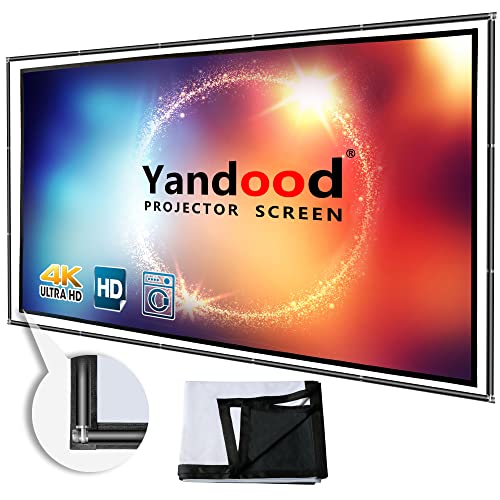 Yandood Foldable Projector Screen 100 inch with Combined Pole Frame 16:9 HD 4K Anti-Crease Black Backing Silver Portable Projection Screen 2022 Version