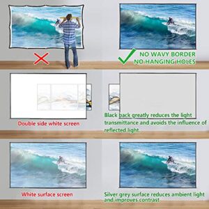 Yandood Foldable Projector Screen 100 inch with Combined Pole Frame 16:9 HD 4K Anti-Crease Black Backing Silver Portable Projection Screen 2022 Version