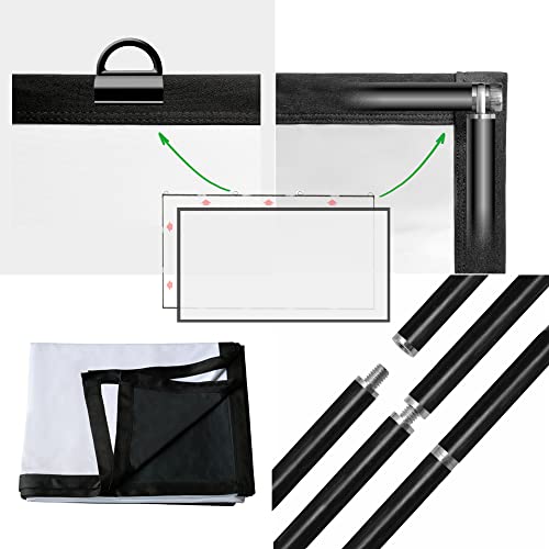 Yandood Foldable Projector Screen 100 inch with Combined Pole Frame 16:9 HD 4K Anti-Crease Black Backing Silver Portable Projection Screen 2022 Version