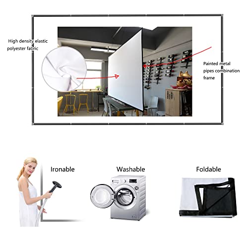 Yandood Foldable Projector Screen 100 inch with Combined Pole Frame 16:9 HD 4K Anti-Crease Black Backing Silver Portable Projection Screen 2022 Version