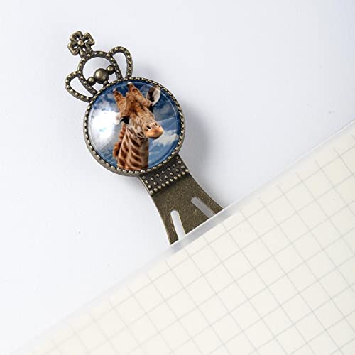 Vintage Bookmarks Page Holder with Crystal Glass Bookmark Gift Box Set for Students Teachers School Library, Animal Giraffe