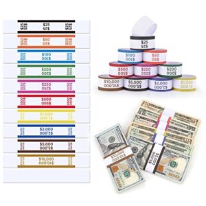 ponnor 550 pack money bands for cash self adhesive wrappers for bills 11 colors currency straps for dollar wraps organizer(50 of each – 550 assorted)