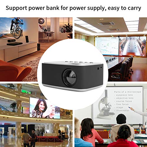 Gaeirt 1080p Mini Projector, Portable Projector with LED Light Focusing Knob and Multiple Expansion Interfaces 60-400cm Short Throw Projectors for Home Office(US), Silver Black