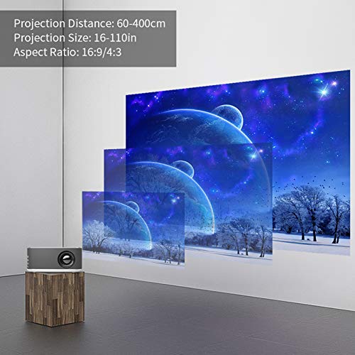 Gaeirt 1080p Mini Projector, Portable Projector with LED Light Focusing Knob and Multiple Expansion Interfaces 60-400cm Short Throw Projectors for Home Office(US), Silver Black