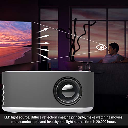 Gaeirt 1080p Mini Projector, Portable Projector with LED Light Focusing Knob and Multiple Expansion Interfaces 60-400cm Short Throw Projectors for Home Office(US), Silver Black