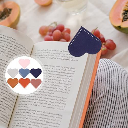 Abaodam 7pcs Leather Heart Bookmark Corner Page Book Marks Protector Cute Handmade Book Reading Gift for Office School Book Lovers Bookworm Present