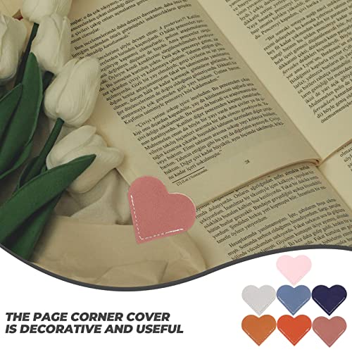 Abaodam 7pcs Leather Heart Bookmark Corner Page Book Marks Protector Cute Handmade Book Reading Gift for Office School Book Lovers Bookworm Present