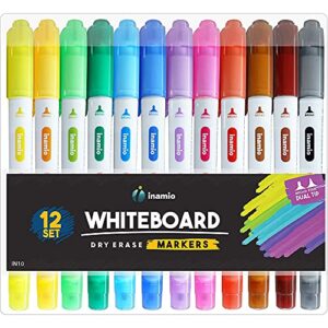dry erase markers for whiteboard – dual tip white board markers, ultra fine tip markers – fine point erasable markers for kids – 12 set