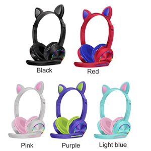 Wireless Gaming Headset with Cute Cat Ears, Comfortable Adjustable Headband Bluetooth 5.0 Headset with Mic, LED Light for Girls, Women (Pink)