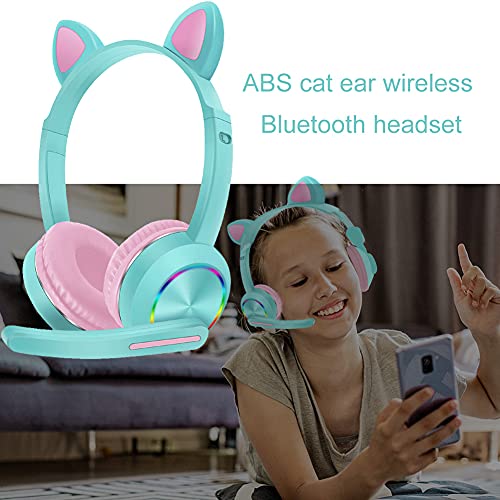 Wireless Gaming Headset with Cute Cat Ears, Comfortable Adjustable Headband Bluetooth 5.0 Headset with Mic, LED Light for Girls, Women (Pink)