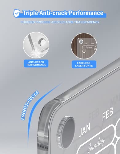 Acrylic Magnetic Dry Erase Calendar Board for Fridge, 16''x12'' Monthly Calendar&Blank Dry Erase Board for Fridge, 90% Stronger-Magnetic Whiteboard Planner Also for Stainless Steel 6 Markers 1 Eraser