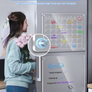 Acrylic Magnetic Dry Erase Calendar Board for Fridge, 16''x12'' Monthly Calendar&Blank Dry Erase Board for Fridge, 90% Stronger-Magnetic Whiteboard Planner Also for Stainless Steel 6 Markers 1 Eraser