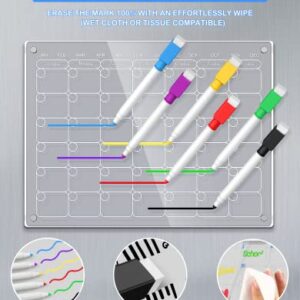 Acrylic Magnetic Dry Erase Calendar Board for Fridge, 16''x12'' Monthly Calendar&Blank Dry Erase Board for Fridge, 90% Stronger-Magnetic Whiteboard Planner Also for Stainless Steel 6 Markers 1 Eraser