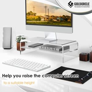 GOLDORCLE 2-Tier Acrylic Monitor Stand Riser Clear Computer Monitor Stand for Laptop PC Printer Computer Riser Acrylic Tray Laptop Storage Shelf (Medium)