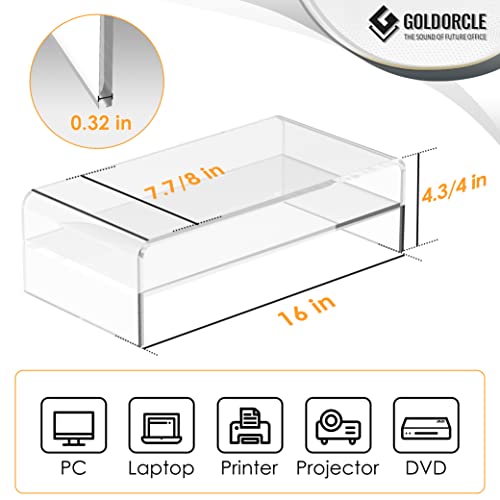 GOLDORCLE 2-Tier Acrylic Monitor Stand Riser Clear Computer Monitor Stand for Laptop PC Printer Computer Riser Acrylic Tray Laptop Storage Shelf (Medium)