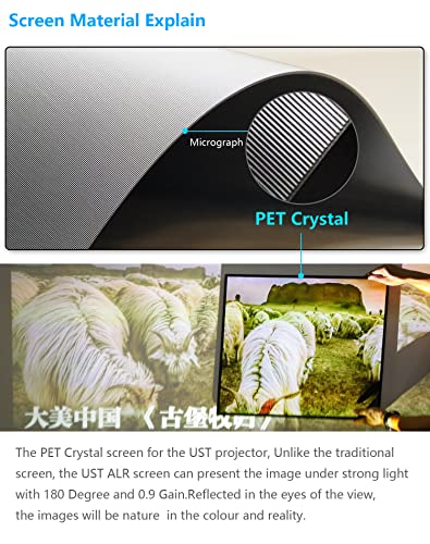 MIGO 120inch White Electric Motorized Floor Rising Tab Tension Pull up Projector Screen with The PET Crystal Slimline ALR ambieht Light for The UST 4k Projector