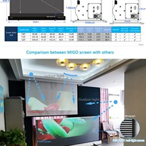 MIGO 120inch White Electric Motorized Floor Rising Tab Tension Pull up Projector Screen with The PET Crystal Slimline ALR ambieht Light for The UST 4k Projector