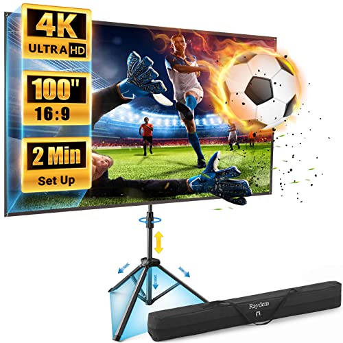 Portable Projector Screen with Stand, 100-inch Outdoor Indoor 16:9 4K HD PVC Projection Screen, 1.2 Gain Movie Screen with Carry Bag Wrinkle-Free Design for Home Theater Backyard Movie Night