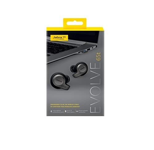 Jabra Evolve 65t True Wireless Bluetooth Earbuds, UC Optimized – Superior Call Quality and Connectivity – Passive Noise Cancelling Earbuds with up to 15 hours of Battery Life with Charging Case