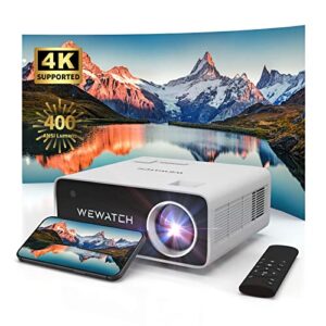 4k 400 ansi 18500lm projector with wifi and bluetooth, white noise machine, wewatch v51p 4k support 5g wifi bidirectional bluetooth, home theater movie projectors compatible with tv stick ios android