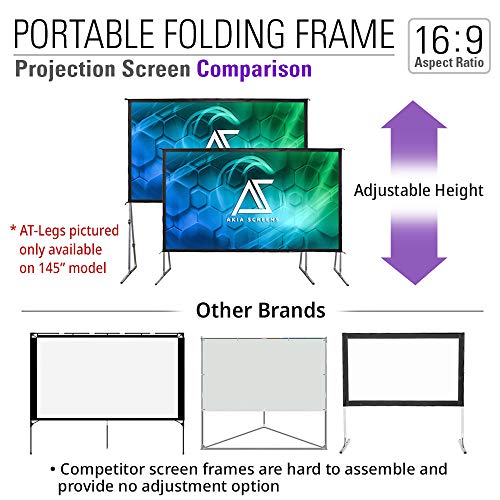 Akia Screens 120 inch Portable Outdoor Projector Screen with Stand and Bag 16:9 8K 4K Ultra HD 3D Adjustable Height Foldable Projection Screen Silver for Movie Video Home Theater AK-OS120H1