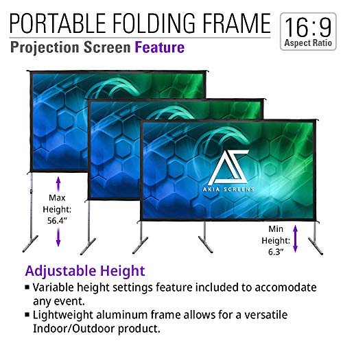 Akia Screens 120 inch Portable Outdoor Projector Screen with Stand and Bag 16:9 8K 4K Ultra HD 3D Adjustable Height Foldable Projection Screen Silver for Movie Video Home Theater AK-OS120H1