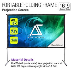 Akia Screens 120 inch Portable Outdoor Projector Screen with Stand and Bag 16:9 8K 4K Ultra HD 3D Adjustable Height Foldable Projection Screen Silver for Movie Video Home Theater AK-OS120H1