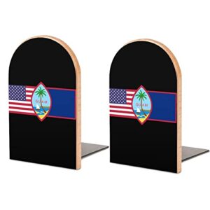 guam flag & american flag wood book ends for shelves non-skid bookend book stand book holder stopper for home office school