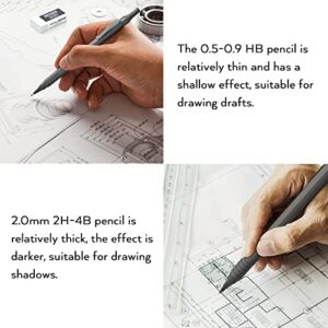 Nicpro 5 PCS Art Mechanical Pencils Set, Black Artist Metal Drafting Pencil 0.5 & 0.7 & 0.9 mm & 2PCS 2mm Graphite Lead Holder(4B 2B HB 2H) for Drawing Writing Sketching With Lead Refills Erasers Case