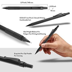 Nicpro 5 PCS Art Mechanical Pencils Set, Black Artist Metal Drafting Pencil 0.5 & 0.7 & 0.9 mm & 2PCS 2mm Graphite Lead Holder(4B 2B HB 2H) for Drawing Writing Sketching With Lead Refills Erasers Case