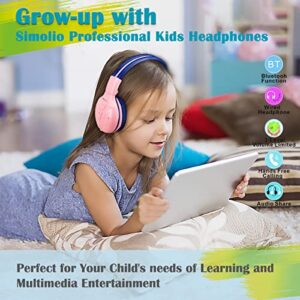 SIMOLIO Bluetooth Kids Headphones Volume Limited,Kids Safe Headphone with Share Jack, Wireless Headphones for Kids, Bluetooth Kids Headsets for iPad/iPhone/Kindle/Tablets/Car and Gift for Girls (Pink)