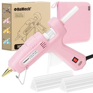 romech full size hot glue gun with 60/100w dual power and 21 hot glue sticks (7/16″), fast preheating heavy duty industrial gluegun with storage case for crafting, diy and repairs (pink)