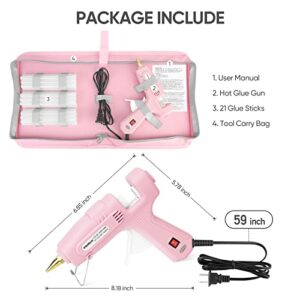 ROMECH Full Size Hot Glue Gun with 60/100W Dual Power and 21 Hot Glue Sticks (7/16"), Fast Preheating Heavy Duty Industrial Gluegun with Storage Case for Crafting, DIY and Repairs (Pink)