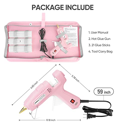 ROMECH Full Size Hot Glue Gun with 60/100W Dual Power and 21 Hot Glue Sticks (7/16"), Fast Preheating Heavy Duty Industrial Gluegun with Storage Case for Crafting, DIY and Repairs (Pink)