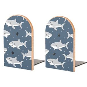 funny baby sharks wood book ends for shelves non-skid bookend book stand book holder stopper for home office school