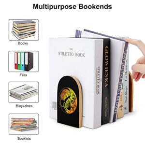 Yin Yang Dragon Tiger Wood Book Ends for Shelves Non-Skid Bookend Book Stand Book Holder Stopper for Home Office School