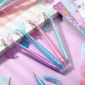 24 Pcs Mermaid Pen and Notebook 5 Inches 12 Cute Mermaid Scale Notepads 12 Mermaid Black Pen for Mermaid Birthday Decorations, Kids Girls School Supplies, Sea Ocean Themed Party Gifts (Elegant)