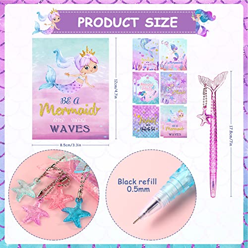 24 Pcs Mermaid Pen and Notebook 5 Inches 12 Cute Mermaid Scale Notepads 12 Mermaid Black Pen for Mermaid Birthday Decorations, Kids Girls School Supplies, Sea Ocean Themed Party Gifts (Elegant)