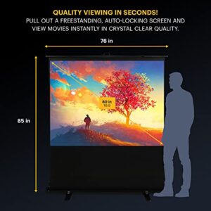 KODAK Portable Projector Screen | 80” Indoor & Outdoor 16:9 Video Projection Surface & Stand with Carry Handle | 1080p, 4K/8K UHD, 3D & HDR Ready | Fast Setup for Movies, Office Presentations & More