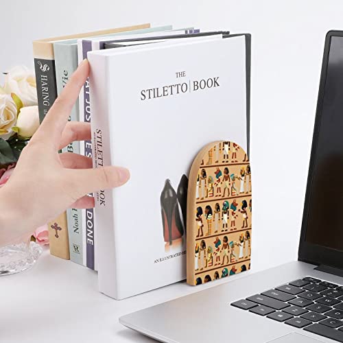 Egypt Pharaoh Pattern Wood Book Ends for Shelves Non-Skid Bookend Book Stand Book Holder Stopper for Home Office School