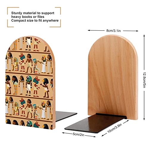 Egypt Pharaoh Pattern Wood Book Ends for Shelves Non-Skid Bookend Book Stand Book Holder Stopper for Home Office School