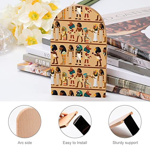 Egypt Pharaoh Pattern Wood Book Ends for Shelves Non-Skid Bookend Book Stand Book Holder Stopper for Home Office School