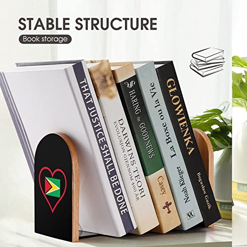 I Love Guyana Red Heart Wood Book Ends for Shelves Non-Skid Bookend Book Stand Book Holder Stopper for Home Office School